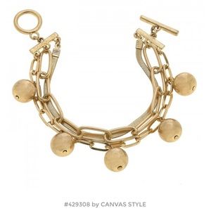 Canvas Mixed Chain Link Ball Bead Toggle Bar Bracelet